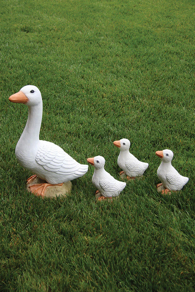 Goose with Ducklings Cement Geese Statues Set of 4 - Image 2