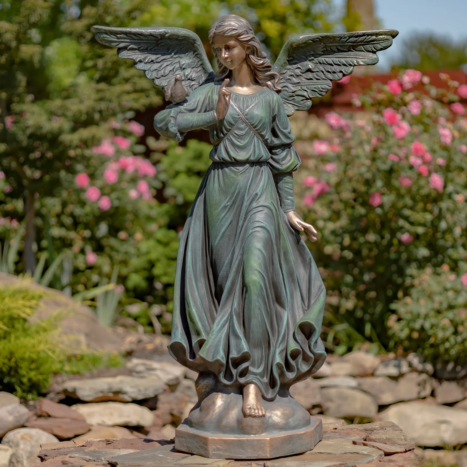 Graceful Guardian Angel Sculpture – Antique Bronze 46" High