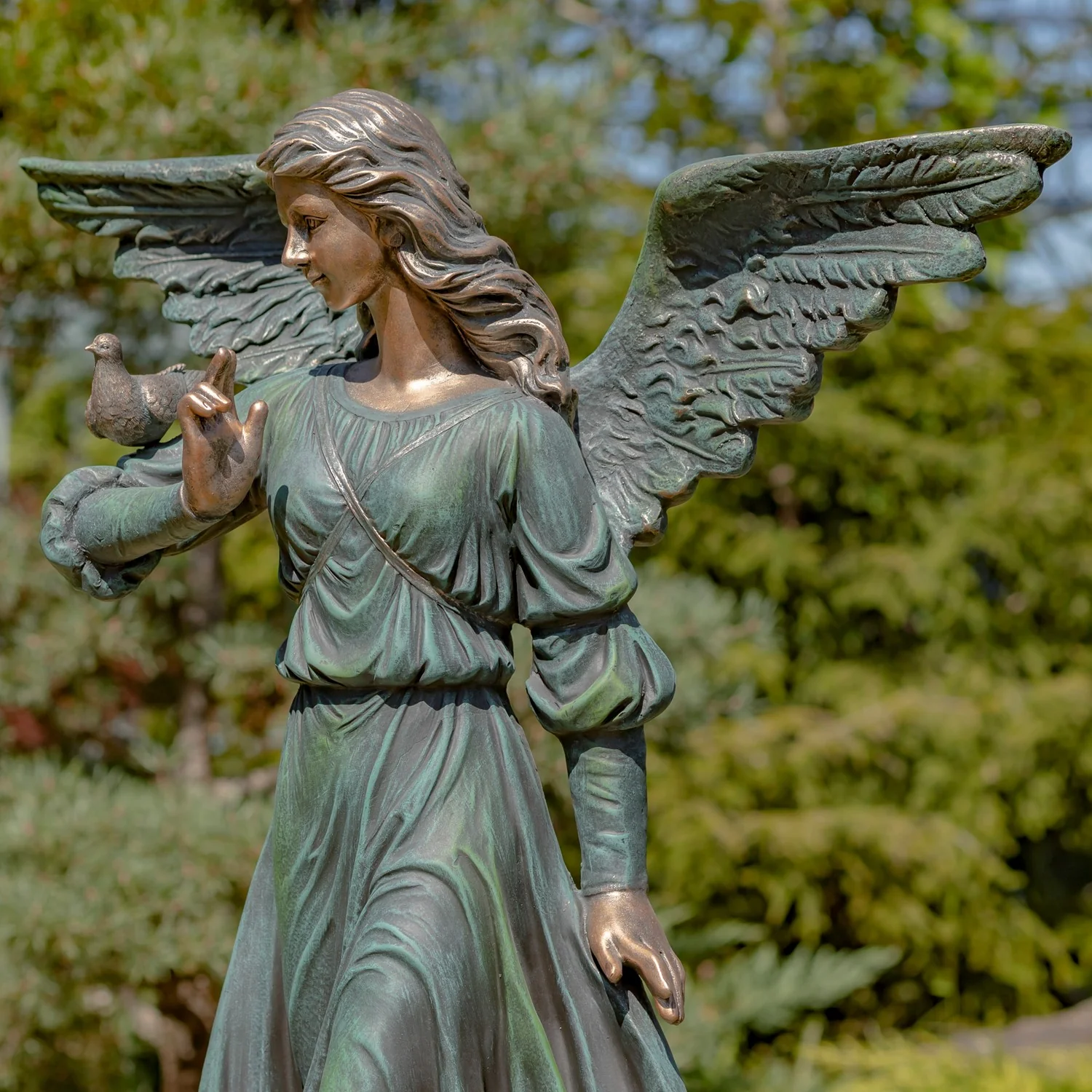 Graceful Guardian Angel Sculpture – Antique Bronze 46" High - Image 2