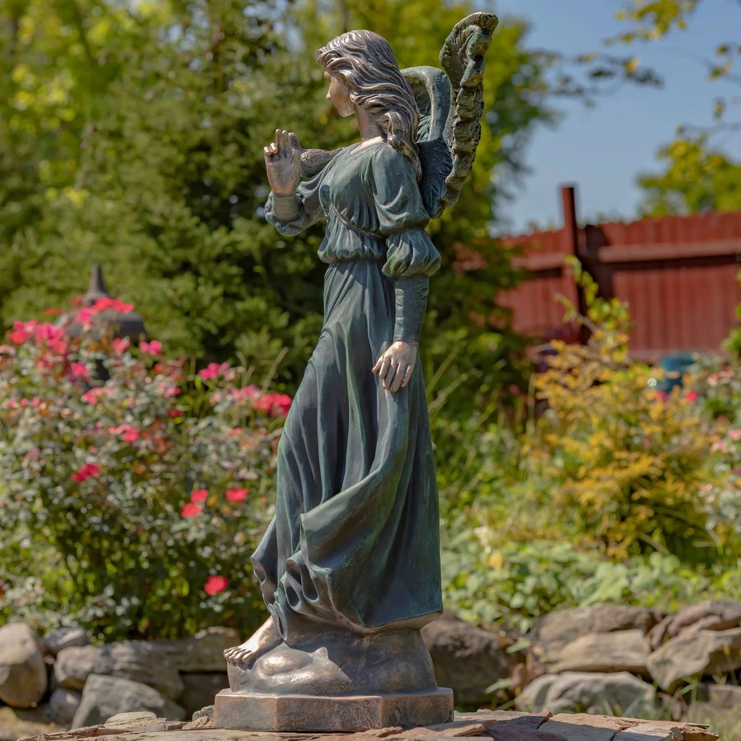 Graceful Guardian Angel Sculpture – Antique Bronze 46" High - Image 5