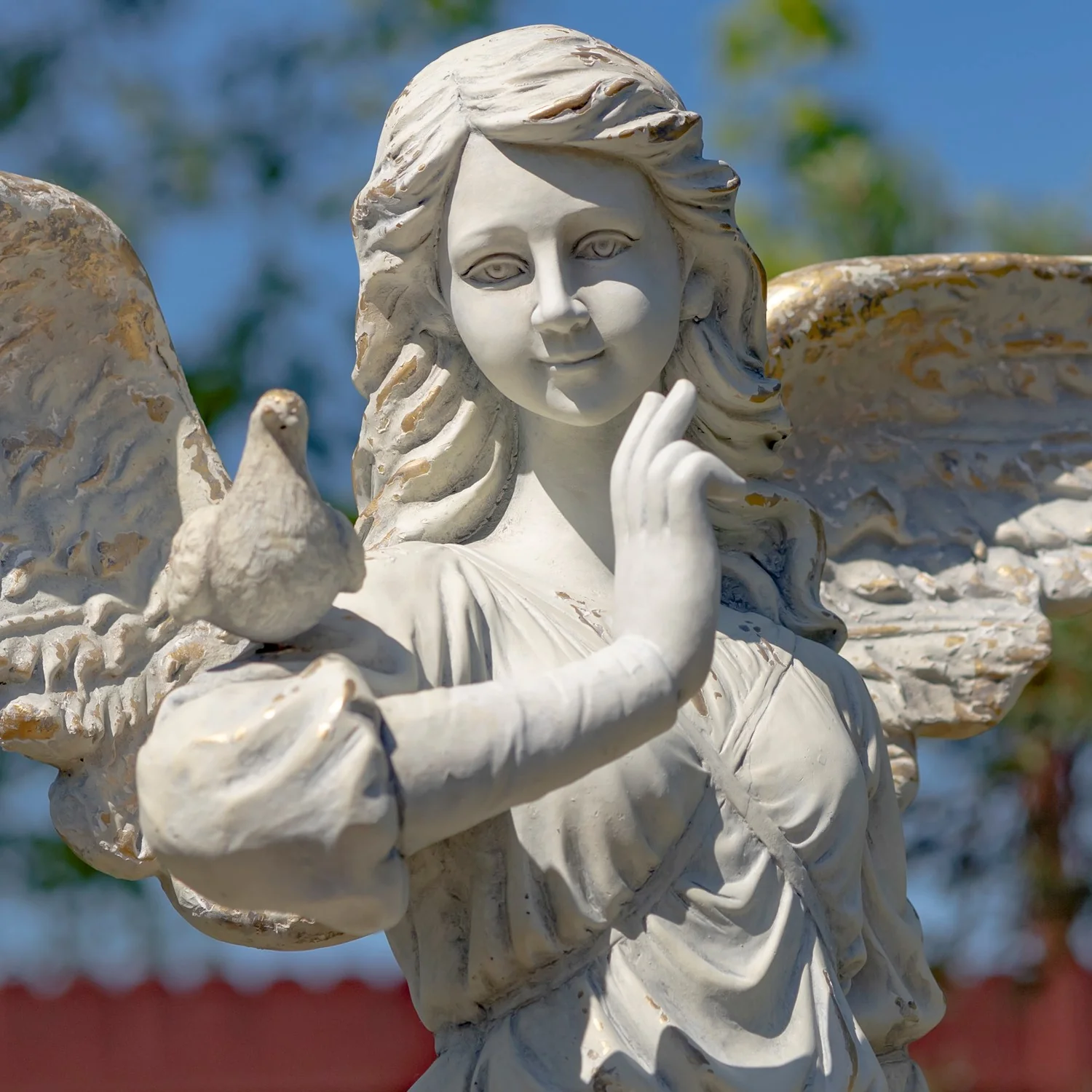 Graceful Guardian Angel Sculpture – Antique Grey 46" High - Image 2