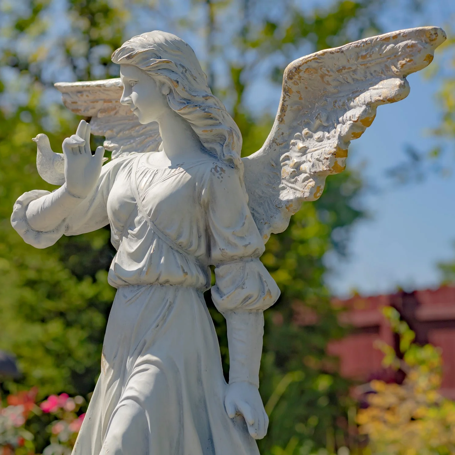 Graceful Guardian Angel Sculpture – Antique Grey 46" High - Image 4