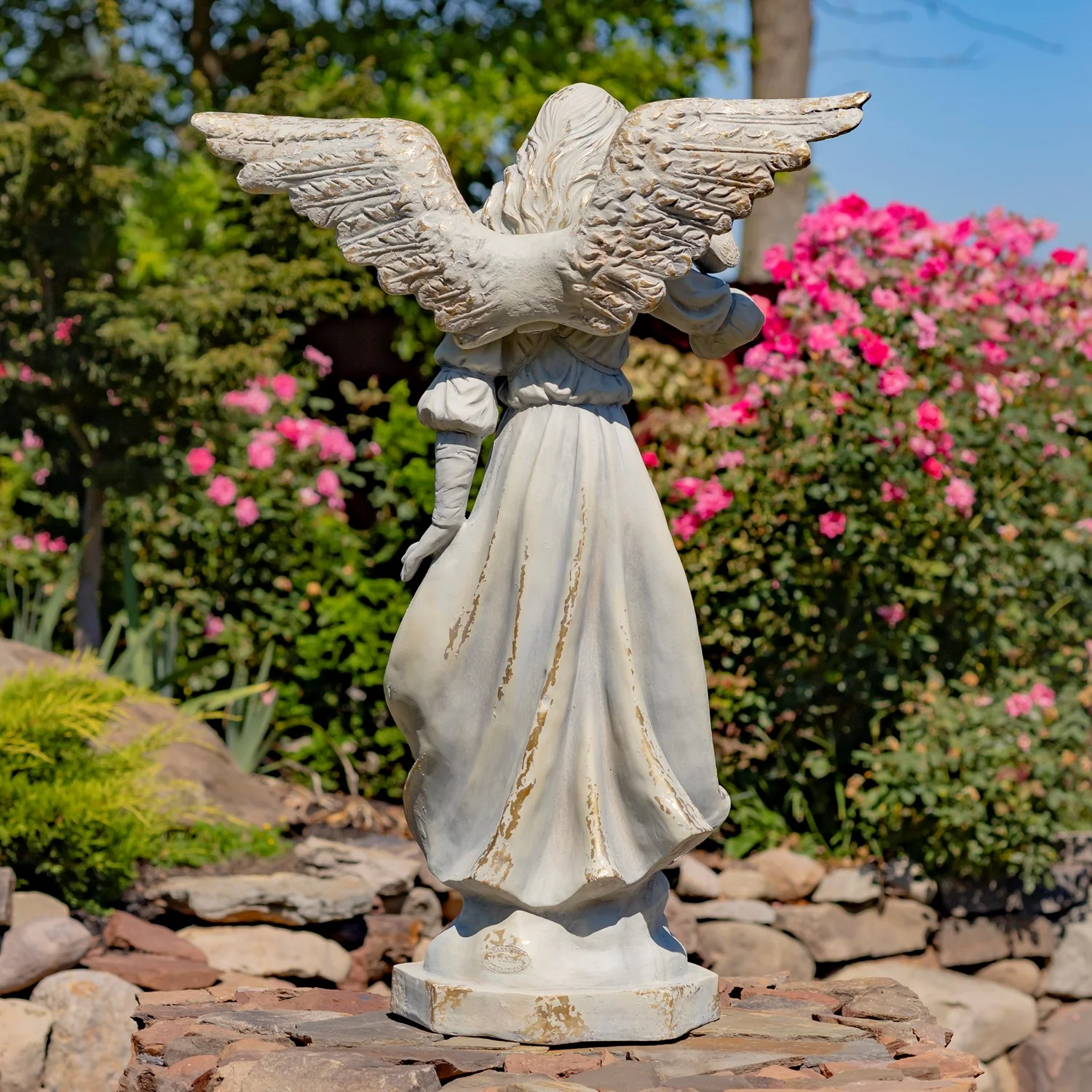 Graceful Guardian Angel Sculpture – Antique Grey 46" High - Image 5