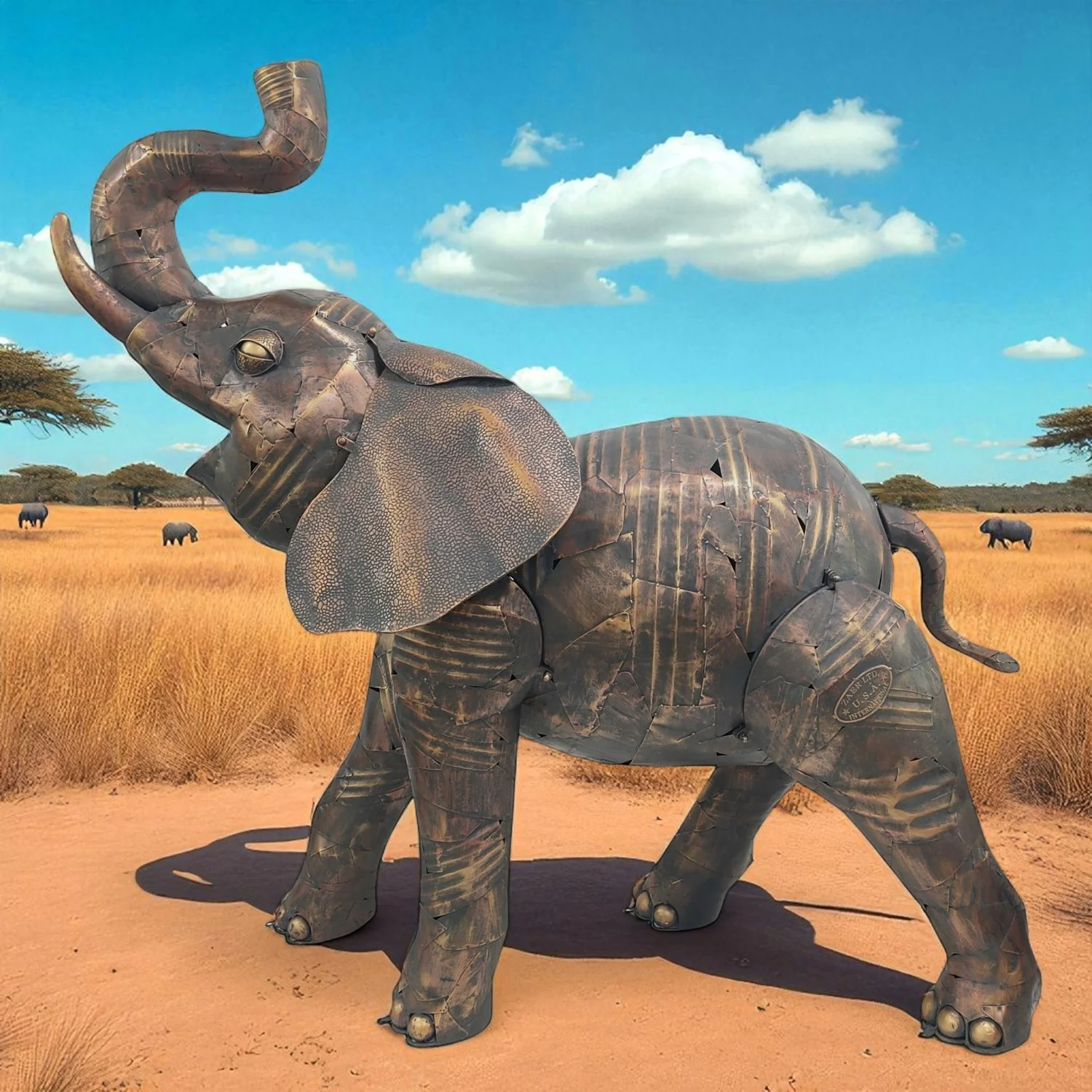 Grand Life-Size Elephant Trunk Up Iron Garden Statue - Image 2