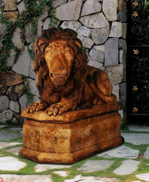 Grand Lion Facing Left Stone Statue & Pedestal - Image 2