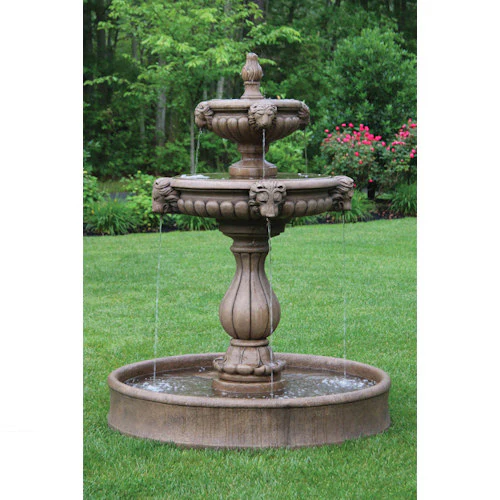 Grand Lion Head Garden Fountain with Spouting Reliefs 69.5" H