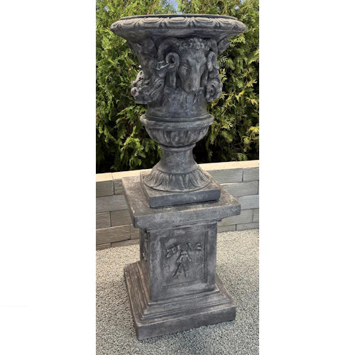 Grand Ram's Head Urn on Square Pedestal Set 69" Tall