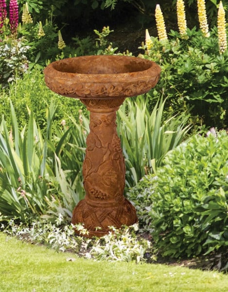 Grape Leaf Cement Garden Birdbath