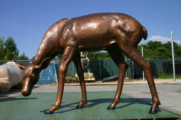 Grazing Doe Deer Life-size Bronze Sculpture - Image 3