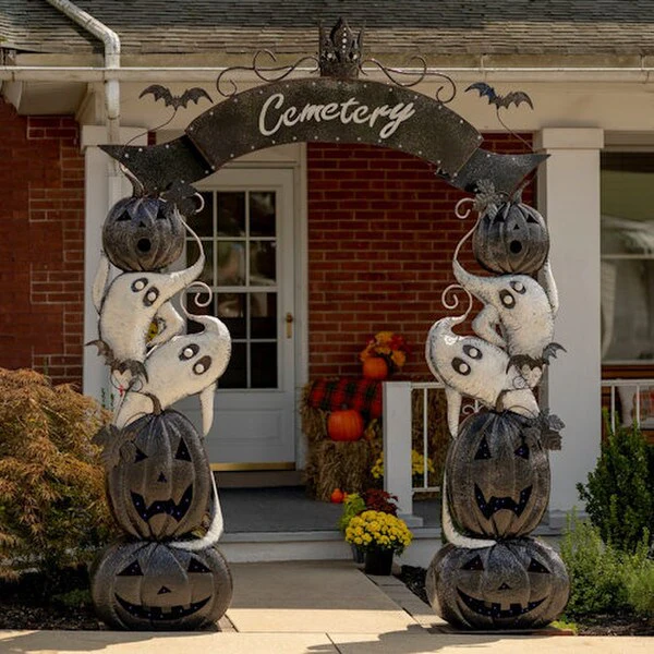 Halloween Cemetery Arch Lighted Pumpkins
