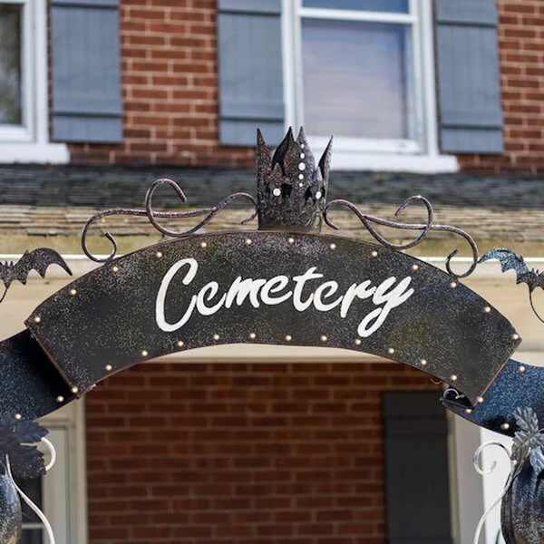Halloween Cemetery Arch Lighted Pumpkins - Image 8