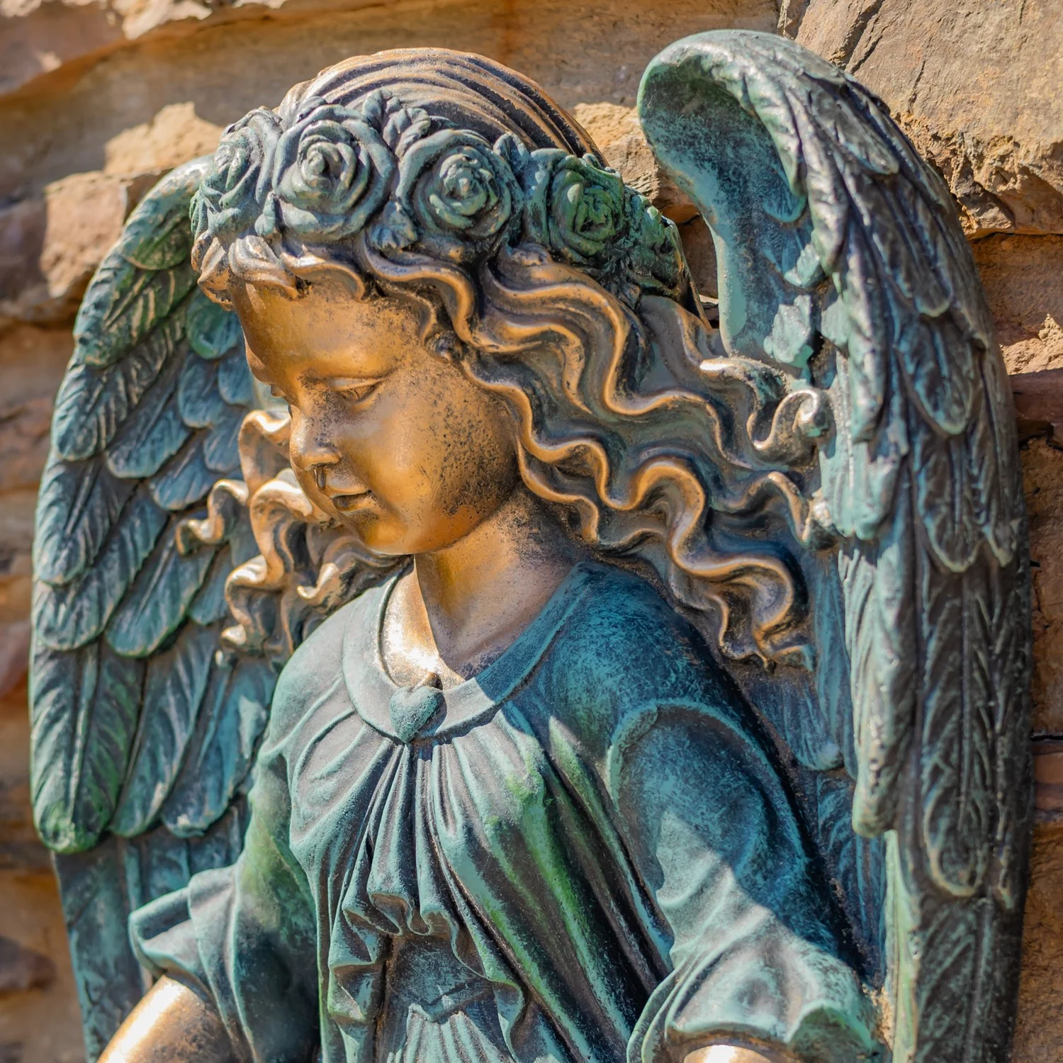 Heavenly Cherub Wall Planter Sculpture – Antique Bronze 30" Tall - Image 3