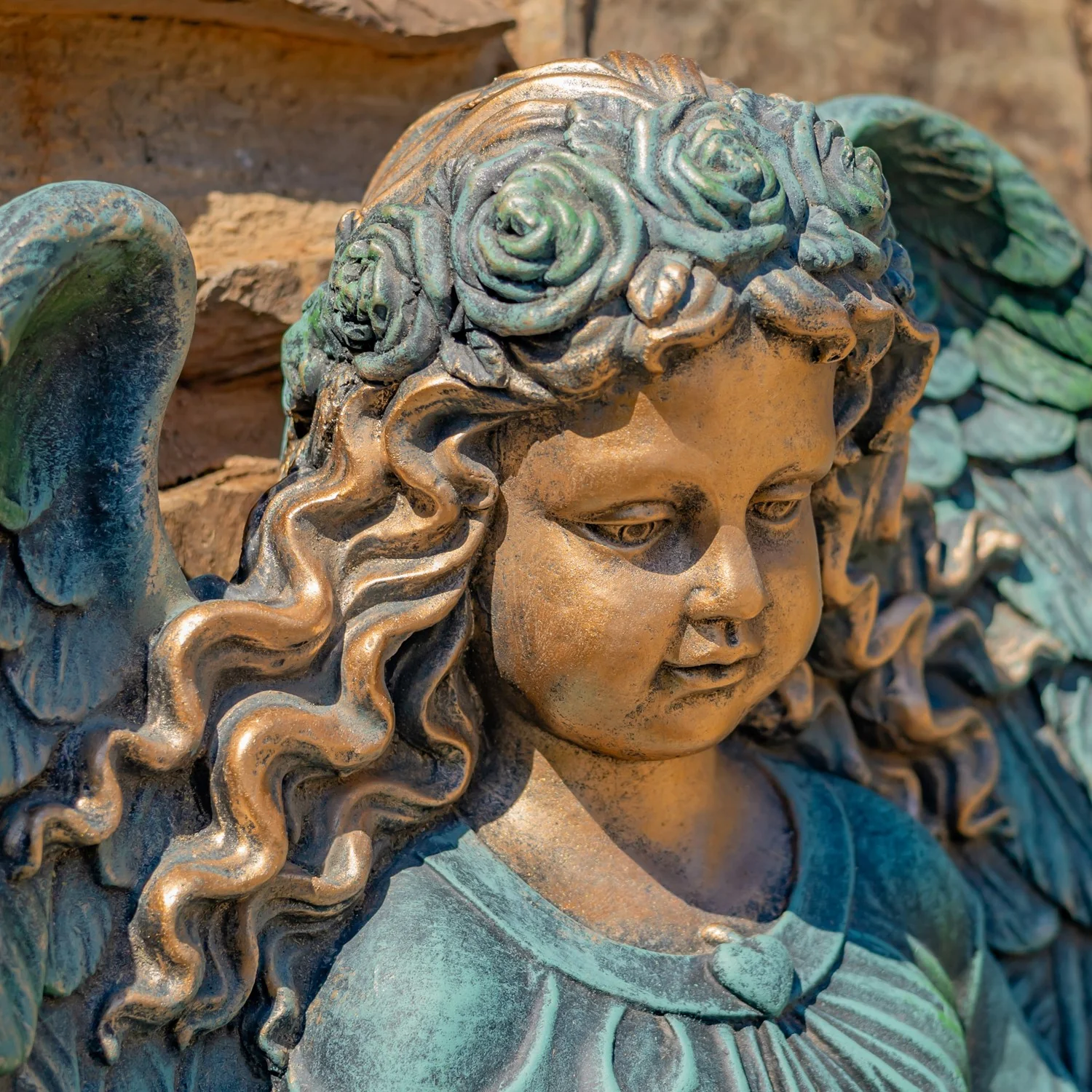 Heavenly Cherub Wall Planter Sculpture – Antique Bronze 30" Tall - Image 4