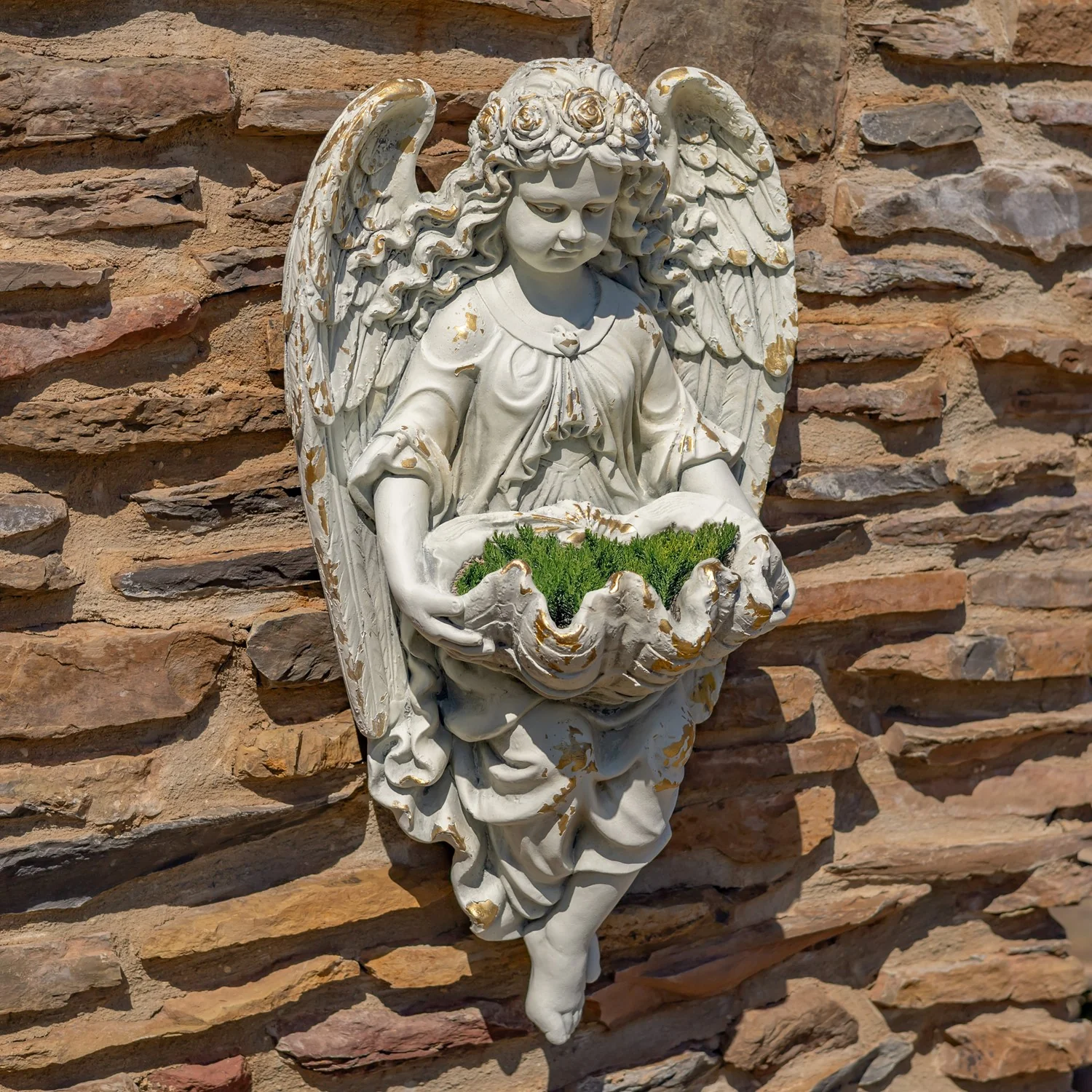 Heavenly Cherub Wall Planter Sculpture – Antique Grey 30" Tall