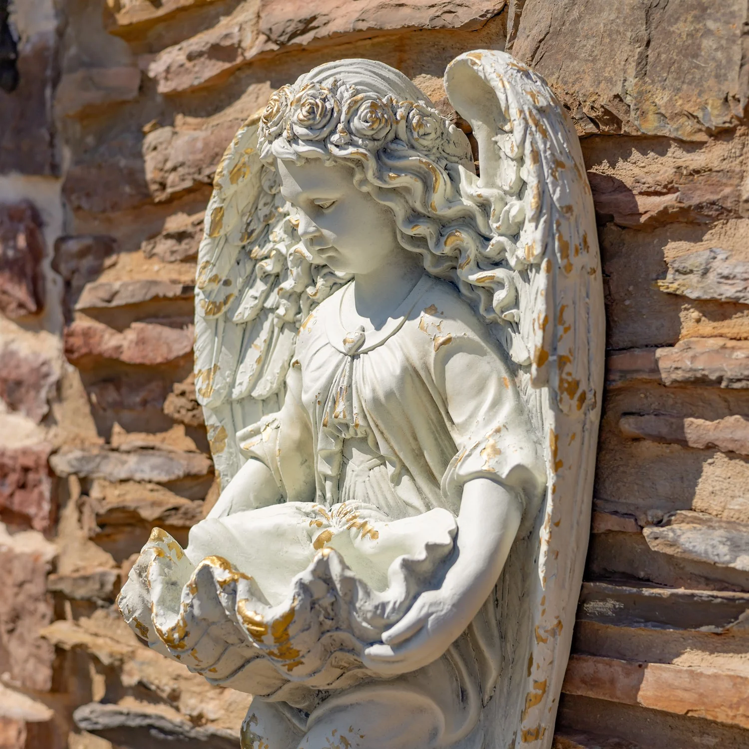 Heavenly Cherub Wall Planter Sculpture – Antique Grey 30" Tall - Image 2