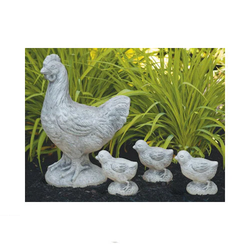 Mother Hen & Chicks Garden Statue—Cast Stone Family Set