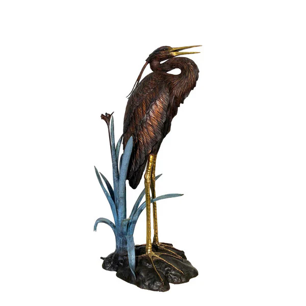 Heron in Grass Fountain Bronze Statue