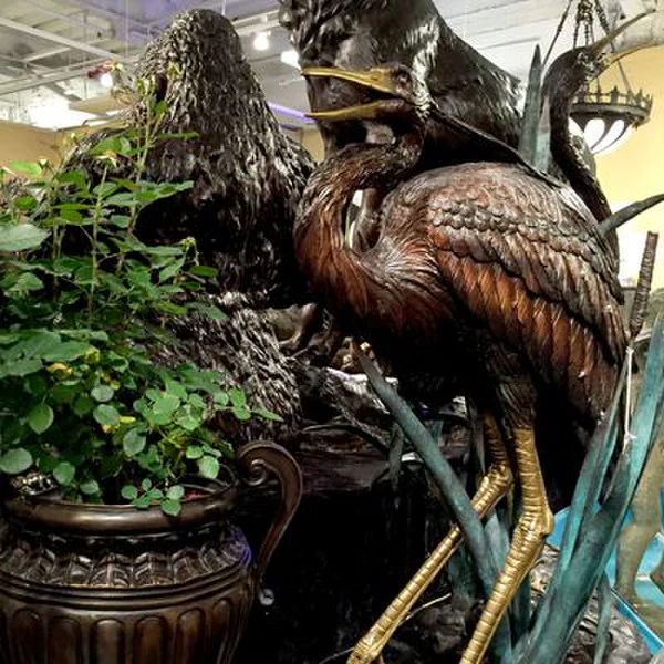 Heron in Grass Head Down Fountain Bronze Statue - Image 2