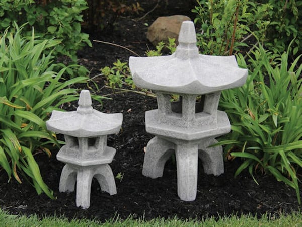 Hex Pagoda Pair Cement Small Large Set Lantern's - Image 3