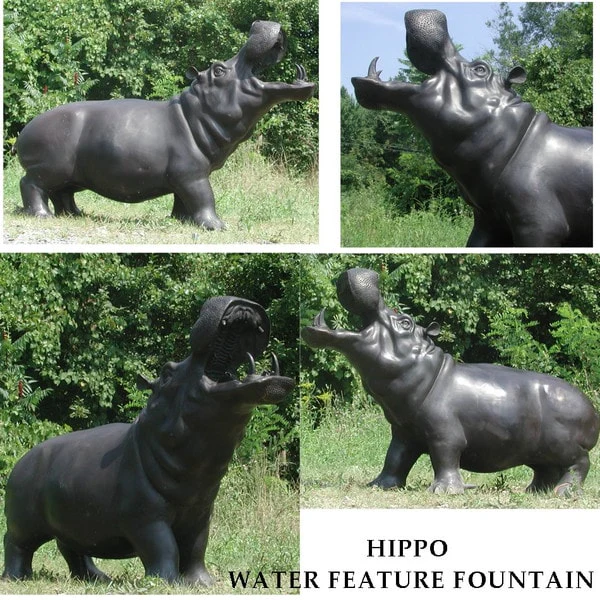 Hippo Life- Size Bronze Piped Water Feature Statue