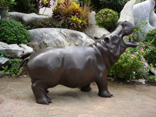 Hippo Life- Size Bronze Piped Water Feature Statue - Image 2
