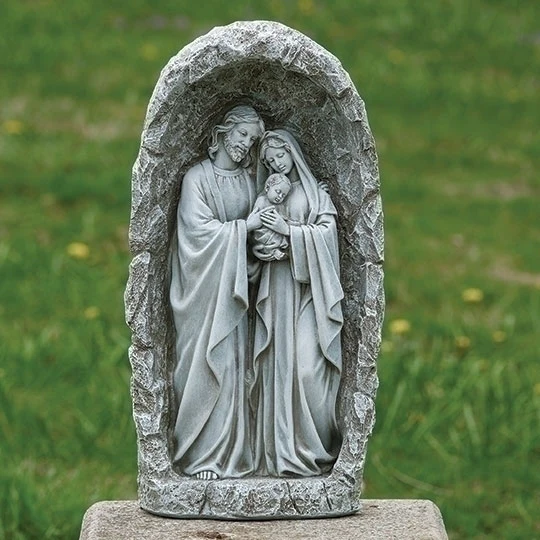 Holy Family Solar Garden Statue in Grotto – 18.75" High