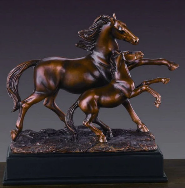 Horse With Foal Statue Sculpture 9" High
