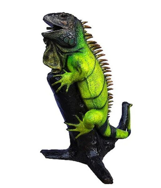 Iguana Bronze on Branch Piped Colored Statue