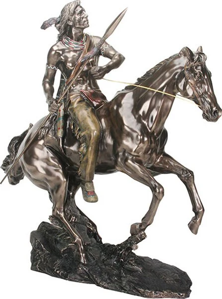 Indian Warrior on Horse Sculpture 20"