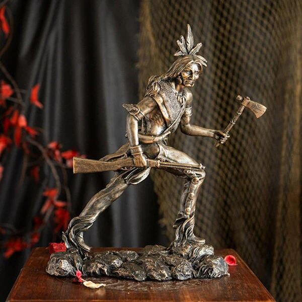Indian Warrior with Tomahawk Sculpture - Image 6