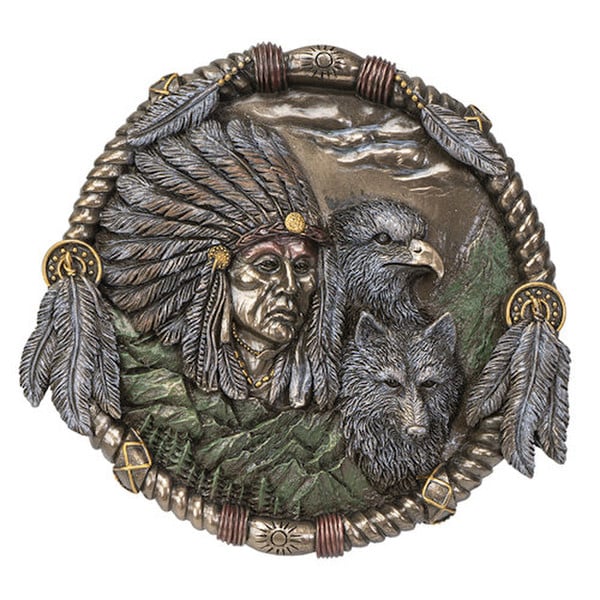 Indian, Wolf, and Bald Eagle Wall Plaque