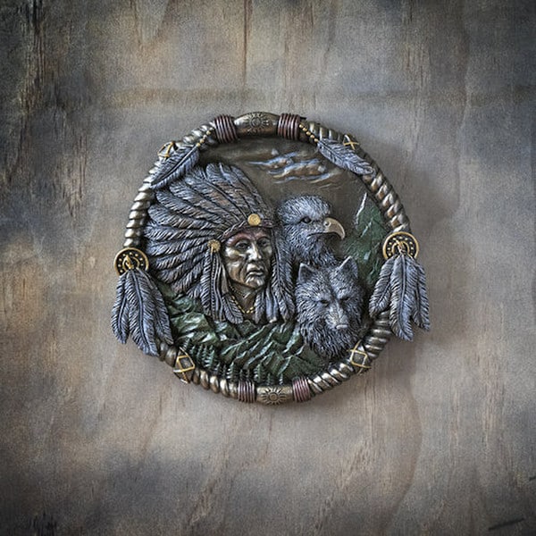 Indian, Wolf, and Bald Eagle Wall Plaque - Image 6