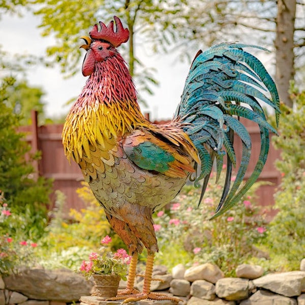Iron Rooster Garden Statue 66.5" High - Image 6