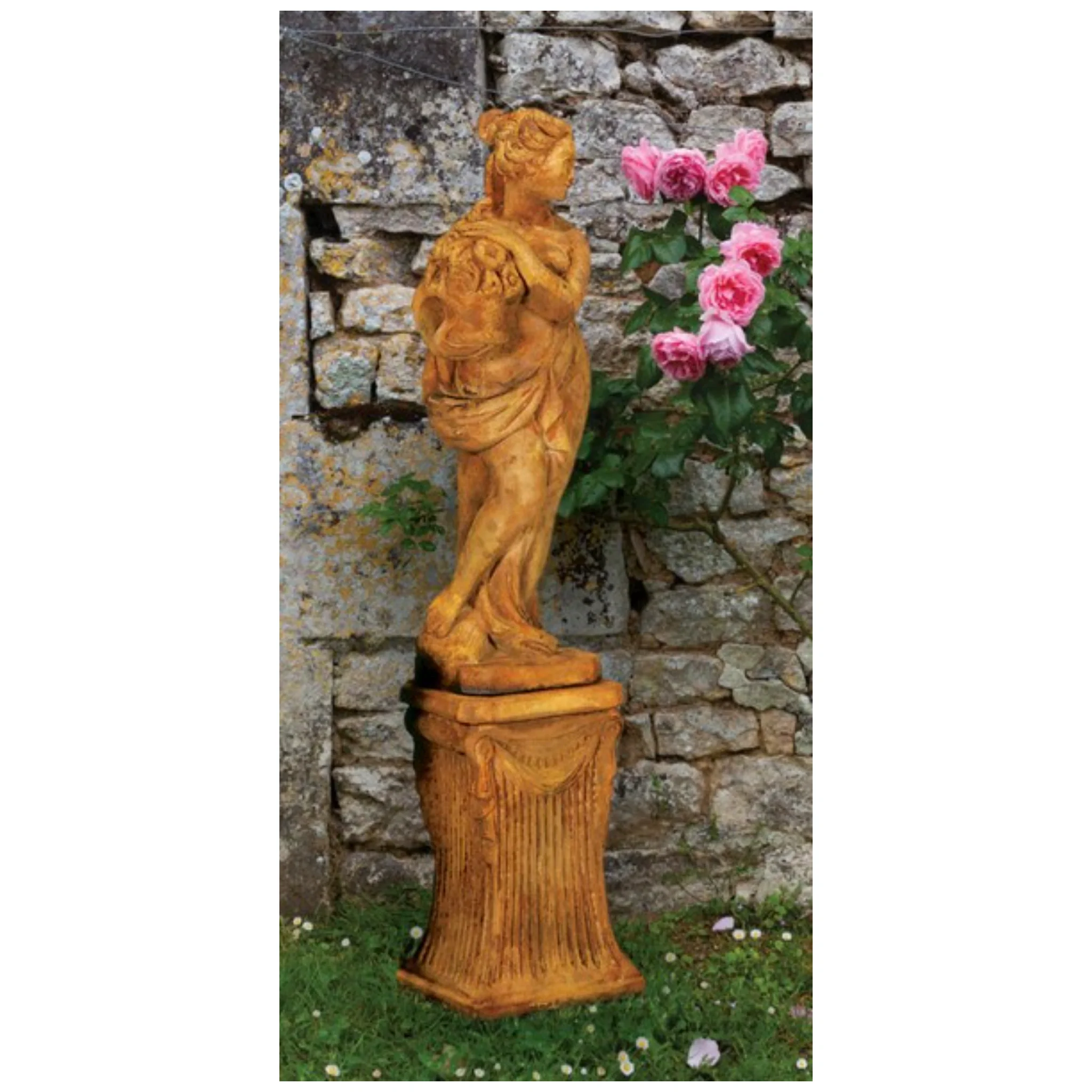 Italian Spring Season Statue on Fluted Base