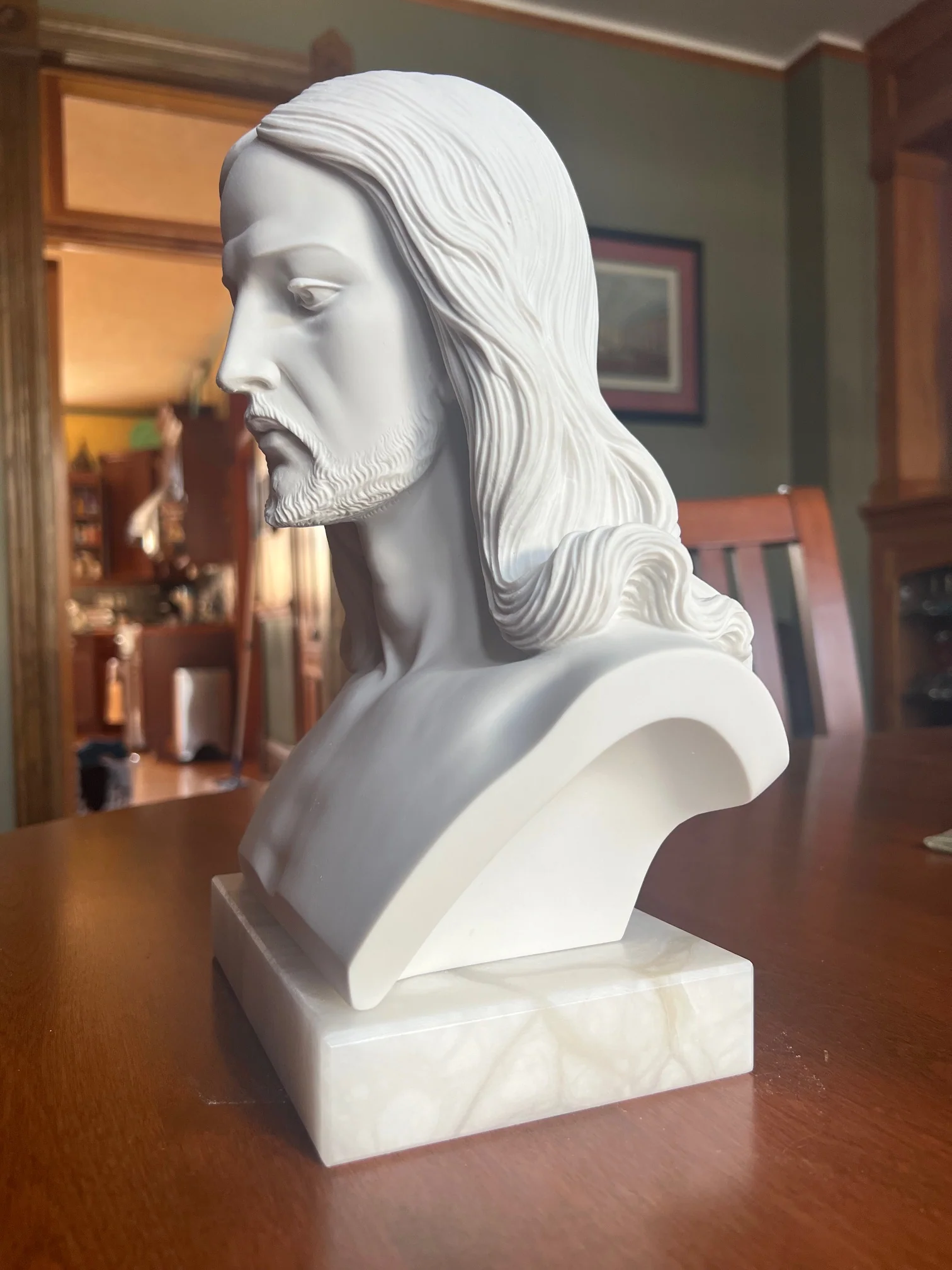 Jesus Christ Bust Mounted on Alabaster Base 12" High - Image 10