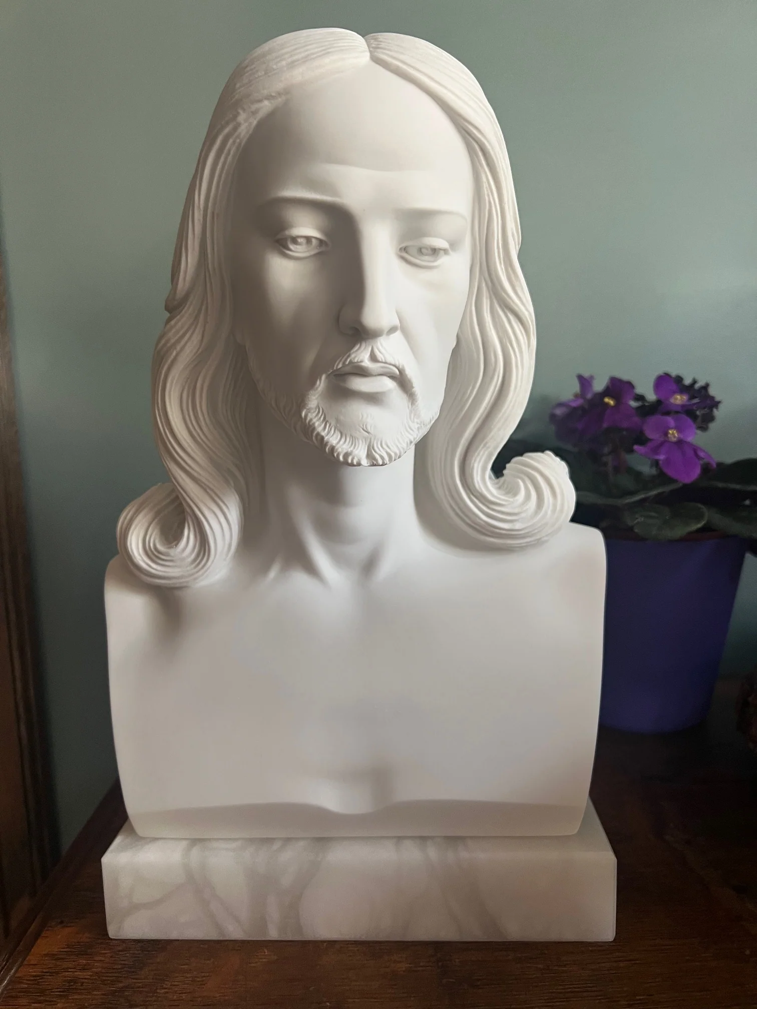 Jesus Christ Bust Mounted on Alabaster Base 12" High - Image 6
