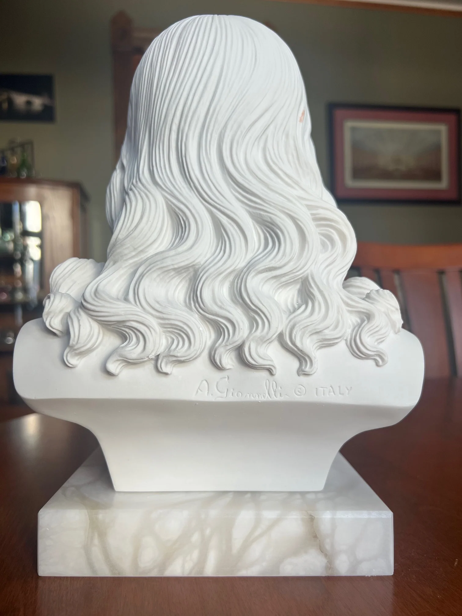 Jesus Christ Bust Mounted on Alabaster Base 12" High - Image 7