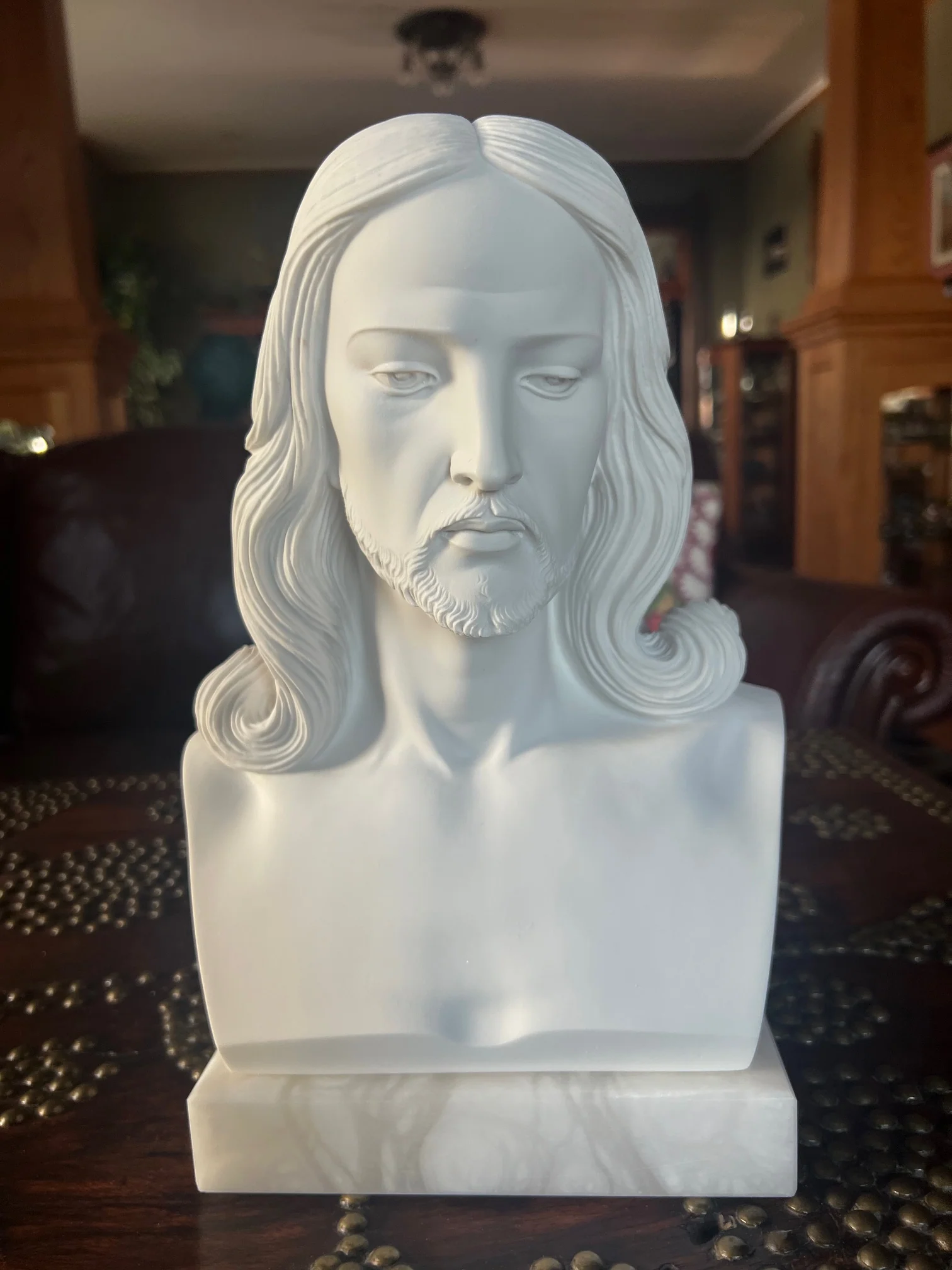 Jesus Christ Bust Mounted on Alabaster Base 12" High - Image 9