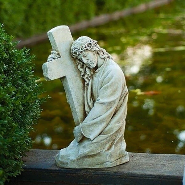 Jesus Holding Cross Sculpture 18" High