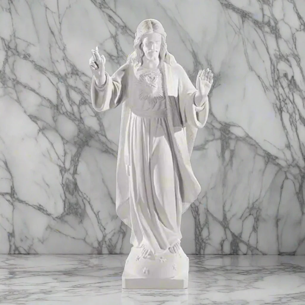 Italian Marble Jesus Sacred Heart 33.5" High