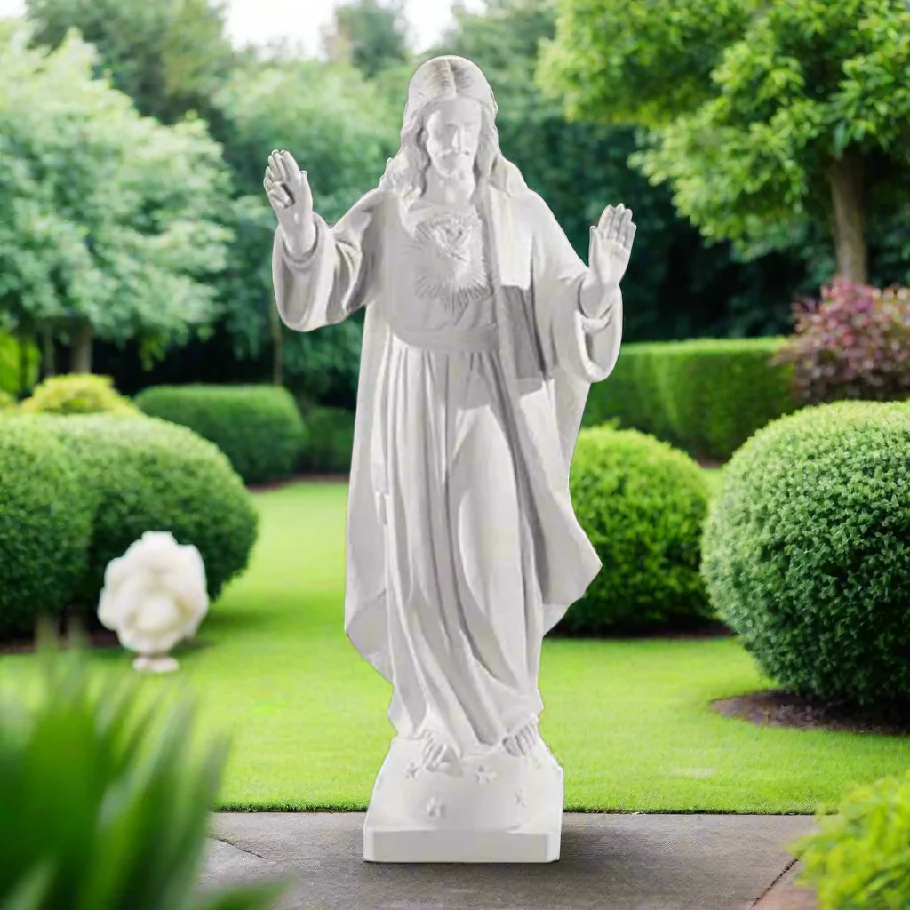 Italian Marble Jesus Sacred Heart 33.5" High - Image 2