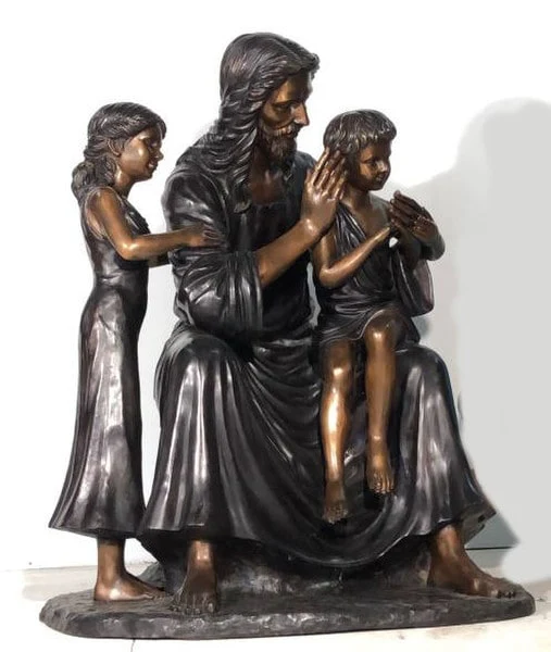 Jesus with Children Life Size Bronze Statue - Image 4