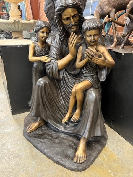 Jesus with Children Life Size Bronze Statue - Image 7