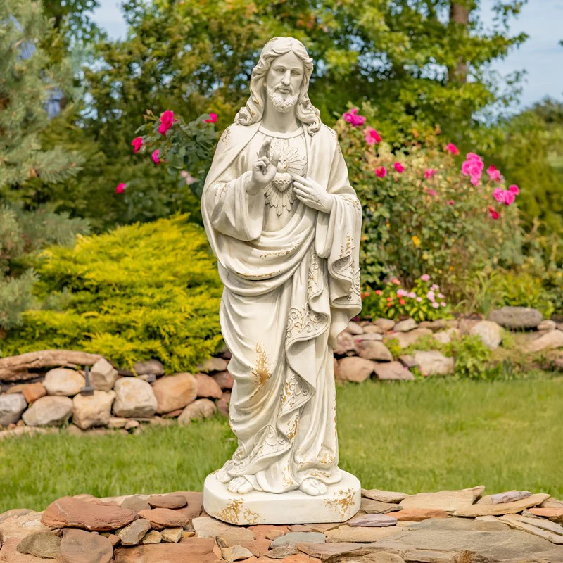 Sacred Heart of Jesus Garden Statue 48" High Antique White
