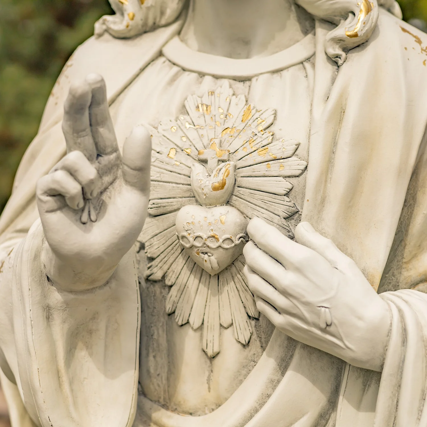 Sacred Heart of Jesus Garden Statue 48" High Antique White - Image 4