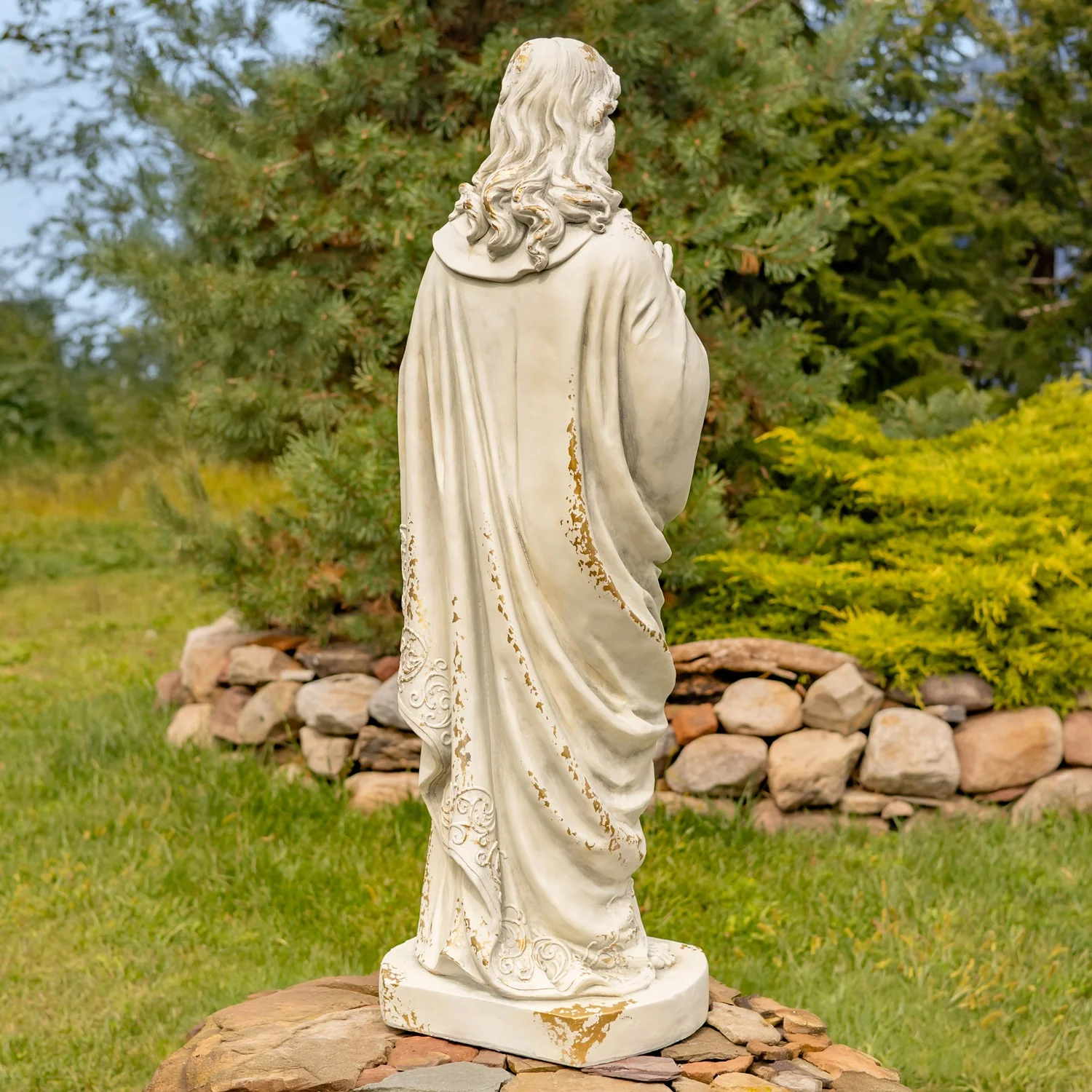 Sacred Heart of Jesus Garden Statue 48" High Antique White - Image 7