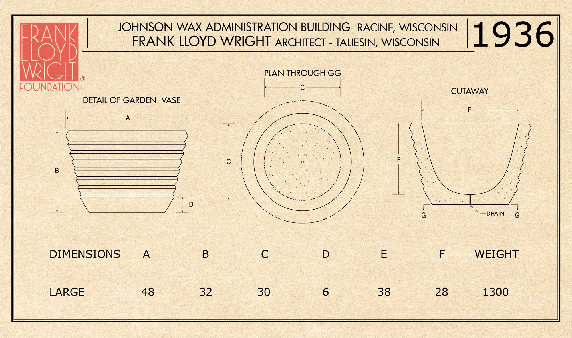 Johnson Wax Building Planter Large by Frank Lloyd Wright - Image 3