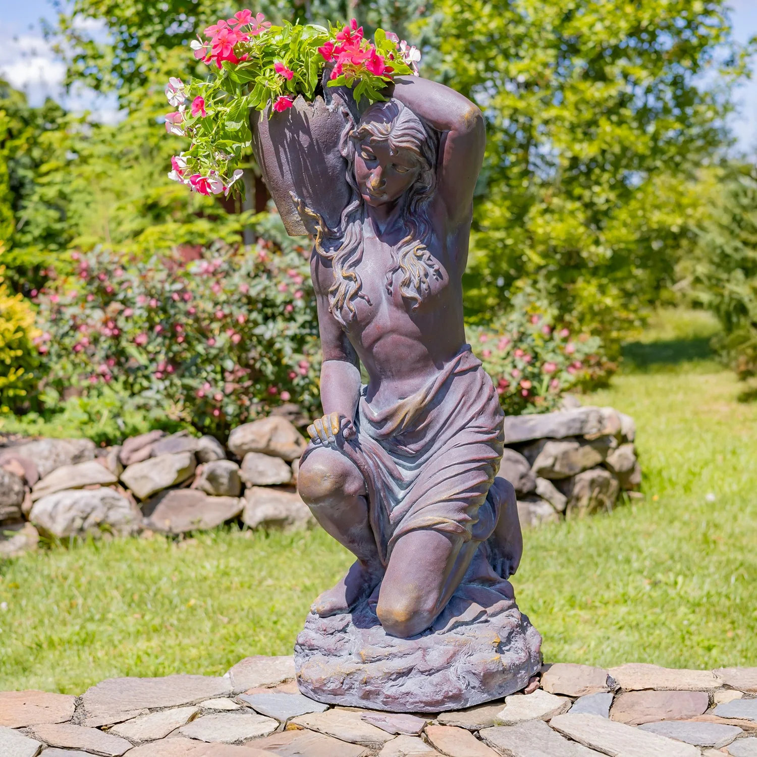 Kneeling Woman Rebecca Statue with Planter 44" High