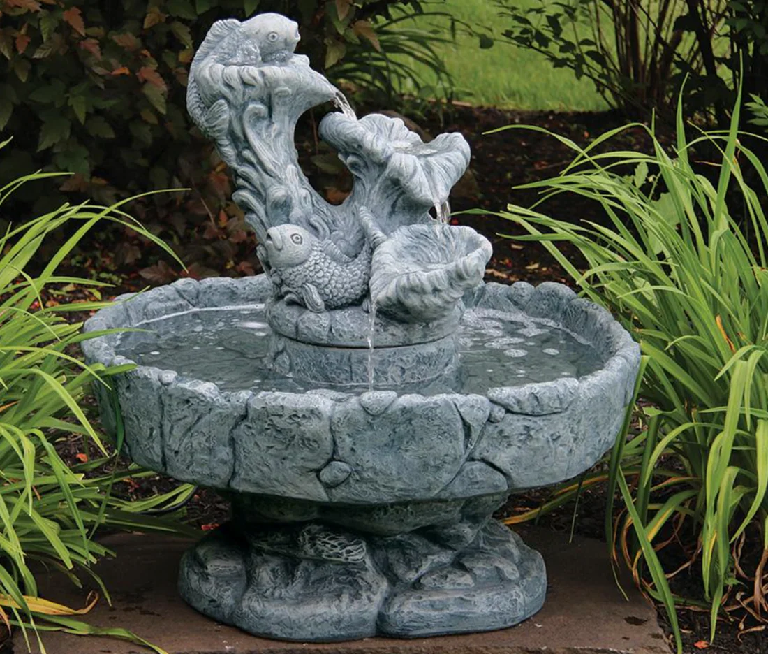 Asian Koi Fish Cement Garden Fountain 29.5" High - Image 2