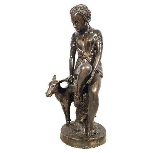Lady with Goat Bronze Statue